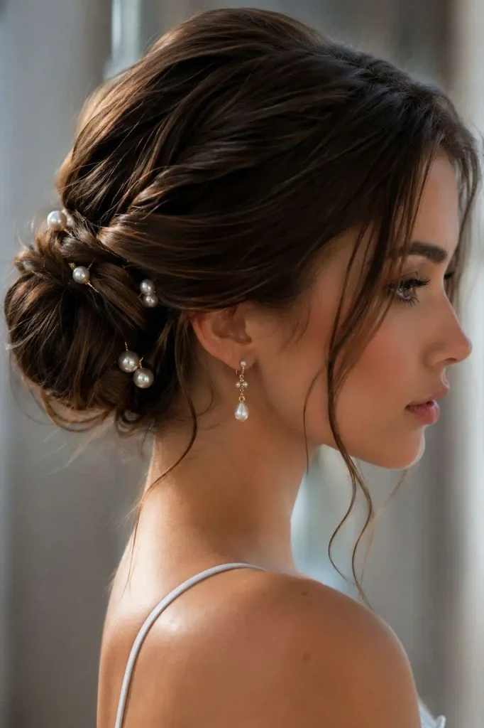 Accessorized Simple Updo with Pearl Pins