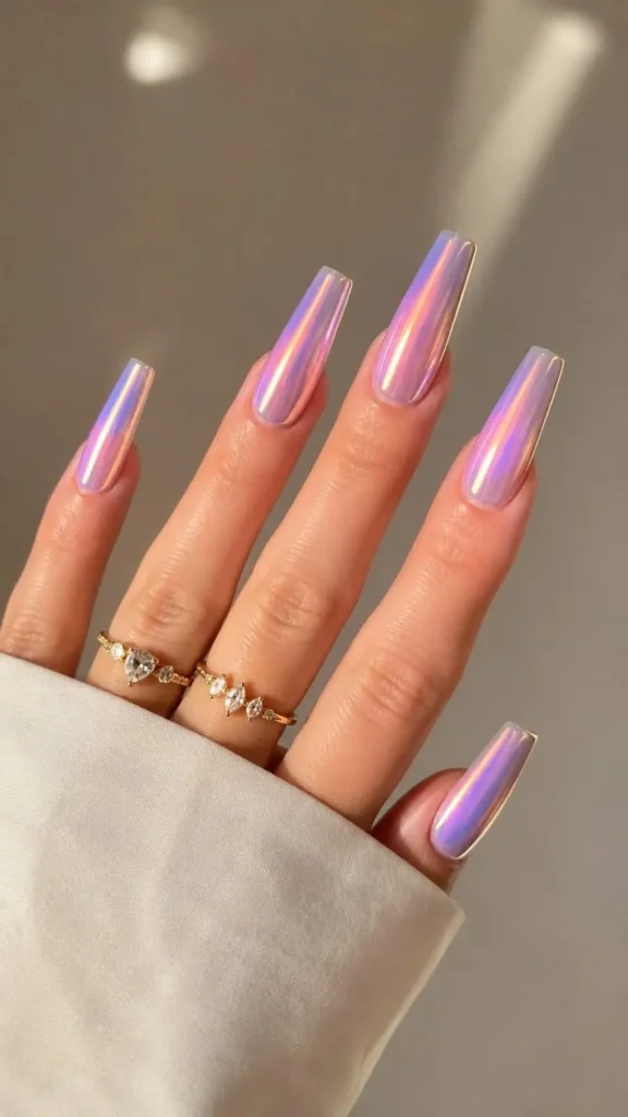 Aurora Ombre Chrome Coffin Nails