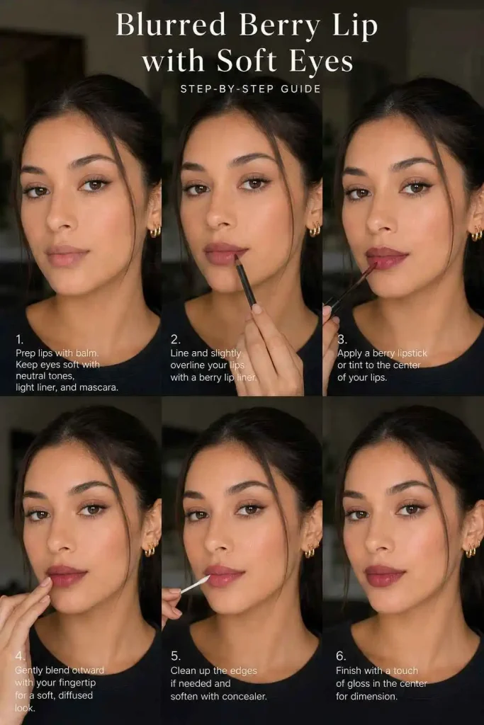 Blurred Berry Lip With Soft Eyes