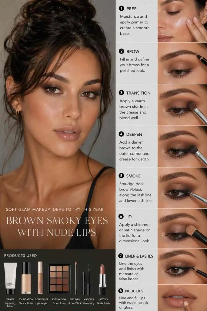 Brown Smoky Eyes With Nude Lips