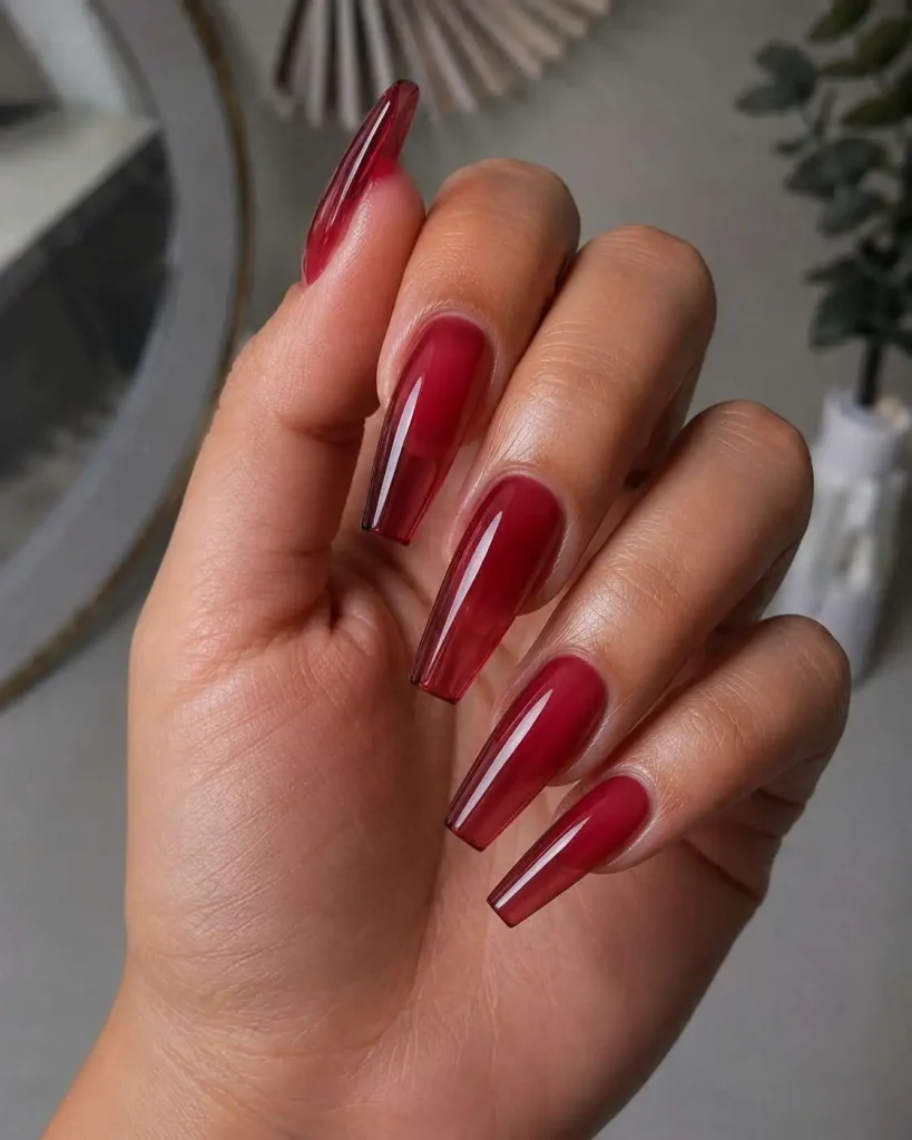 Cherry Jelly Coffin Nails