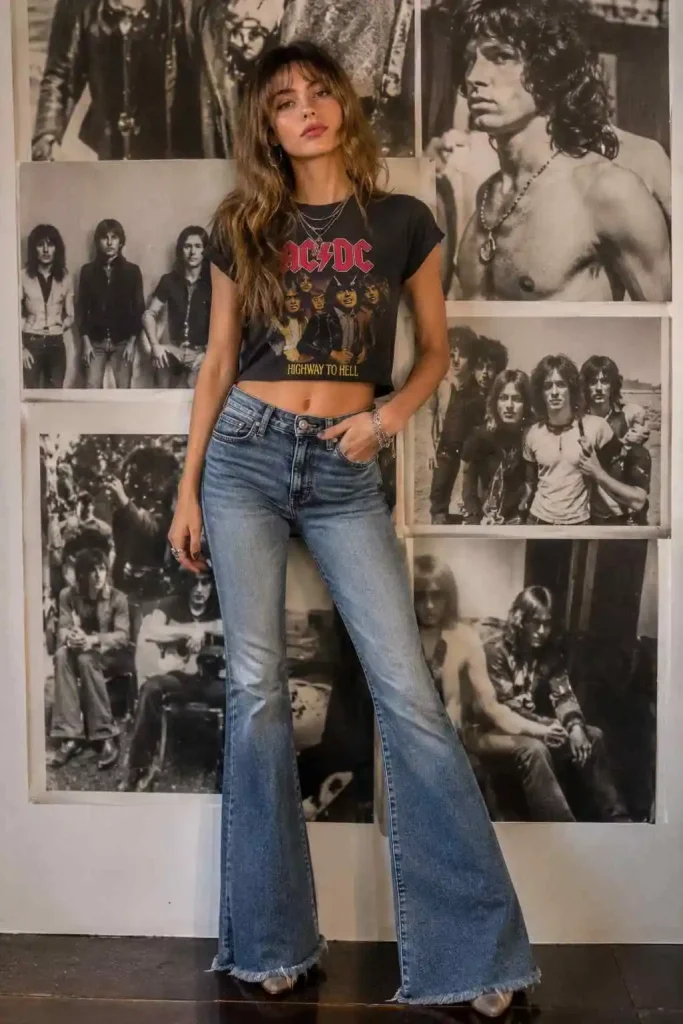 Cropped Graphic Tee With High-Waisted Flare Jeans