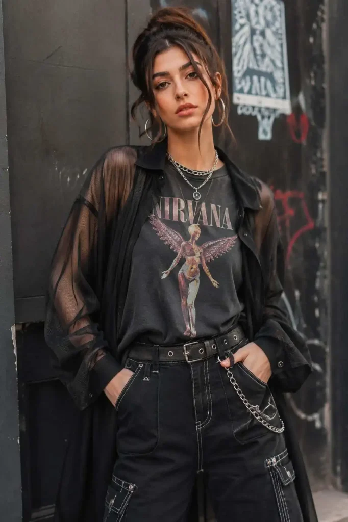 Graphic Tee + Sheer Overshirt or Mesh Layer