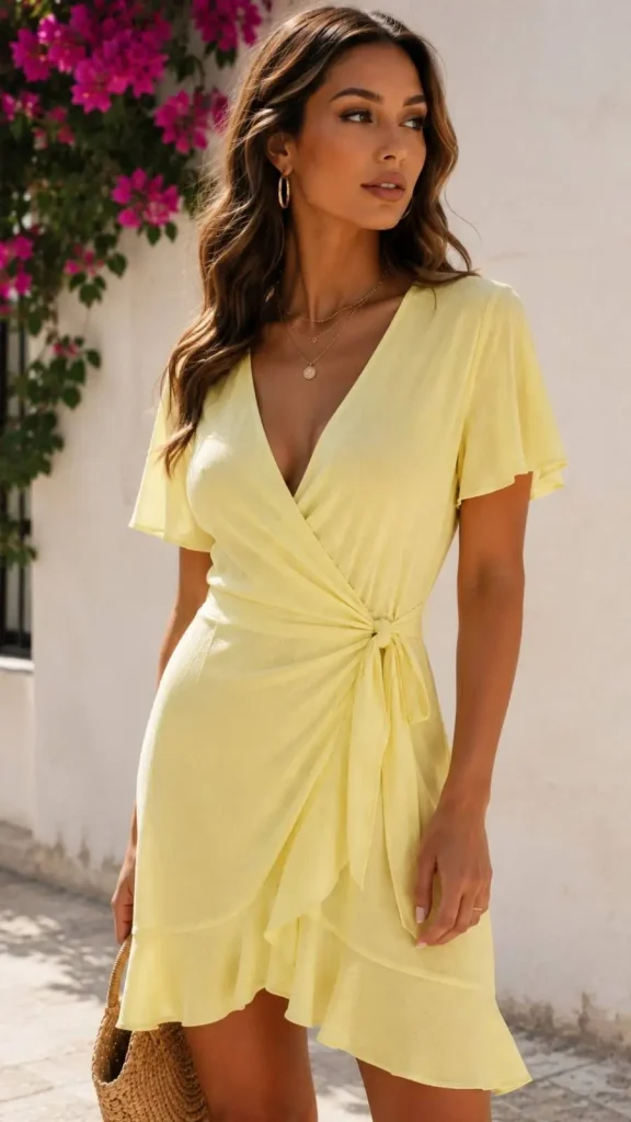 Lemon Yellow Wrap Dress
