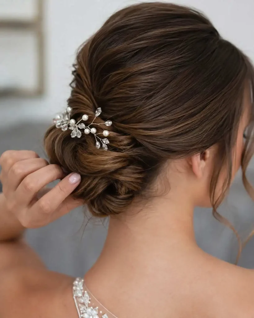 Low Chignon with Pearl or Crystal Detail