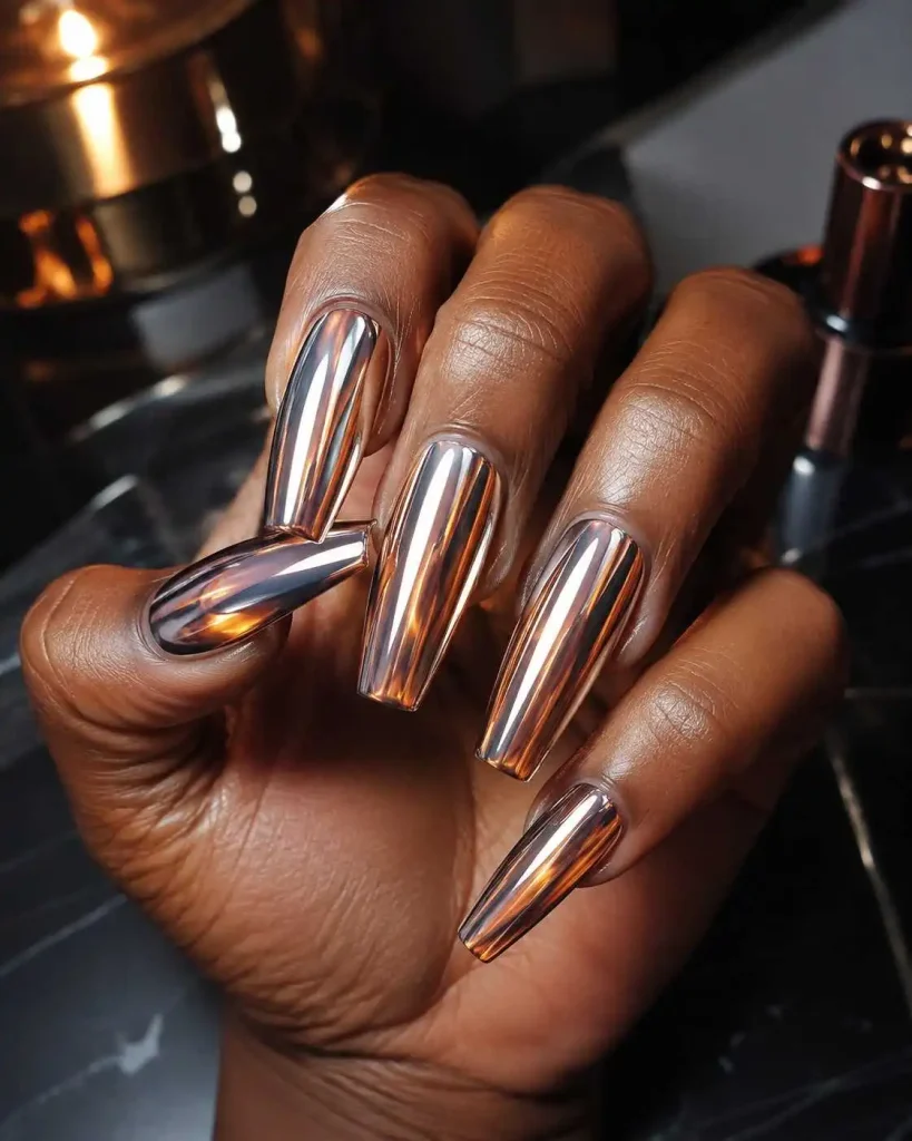 Molten Chrome Coffin Nails