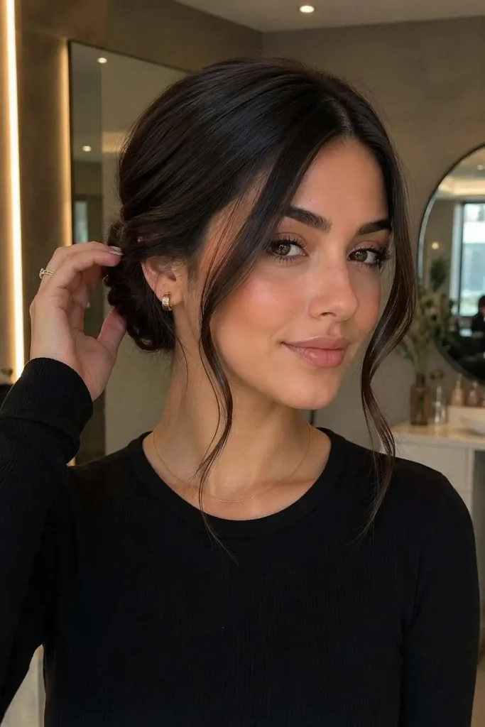 Sleek Low Bun with Face-Framing Strands