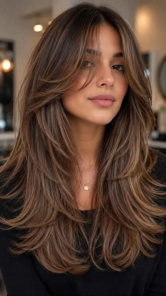 Long Layers with Curtain Bangs